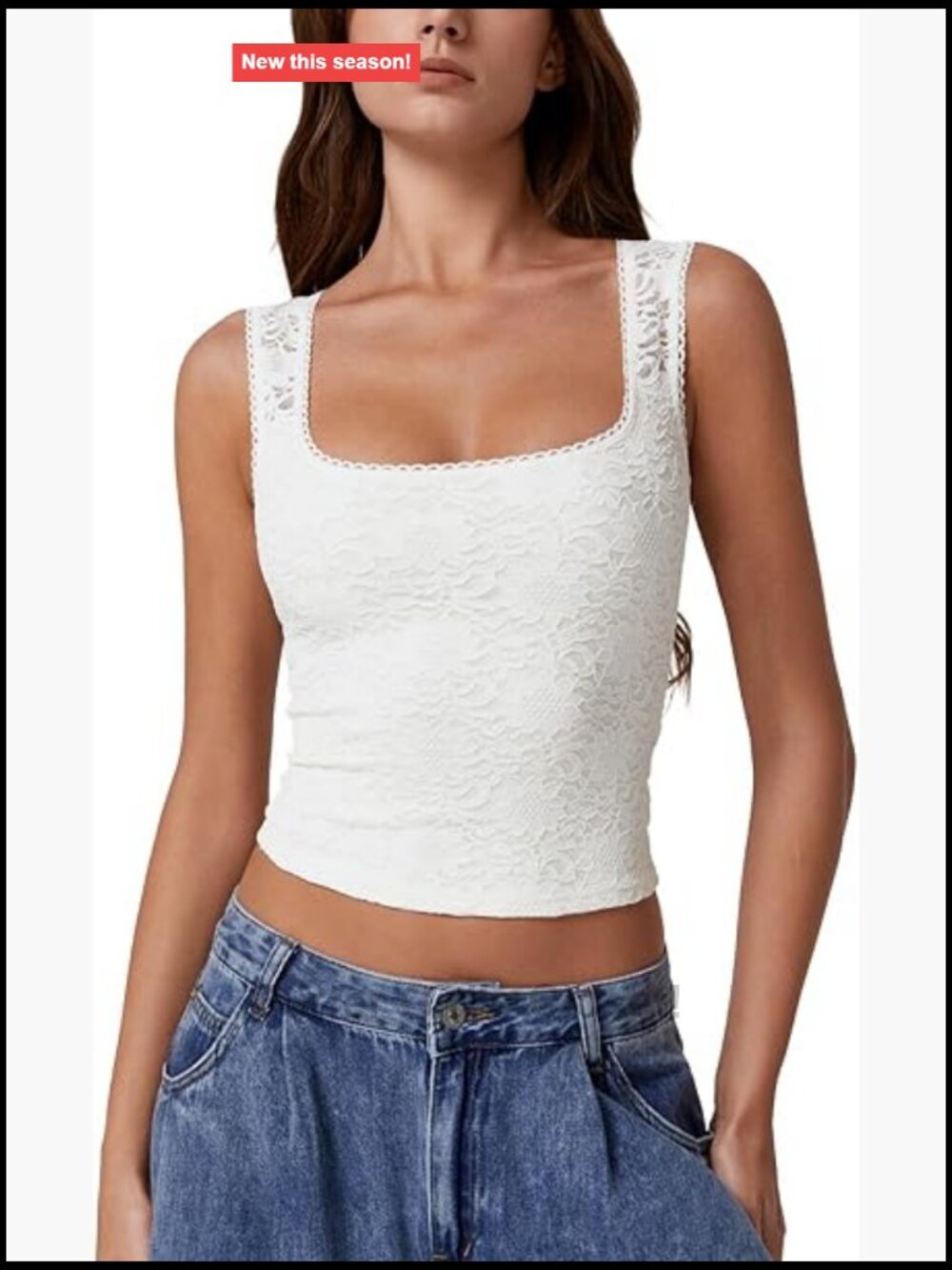 Women's Lace Trim Square Neck Sleeveless Double-Layer Tank Top